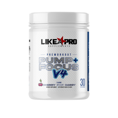 Preworkout - pump and focus v4 powder drink mix -cherry pop soda candy - front view