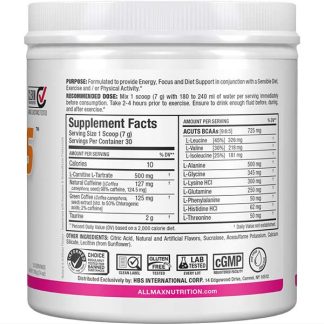 AminoCuts EAA and BCAA Amino Acid Power - Cotton Candy Flavor - Supplement Nutrition Facts Label