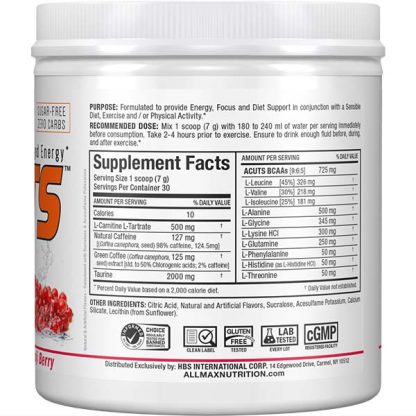 AminoCuts EAA and BCAA Amino Acid Power - Goji Berry Flavor - Supplement Nutrition Facts Label