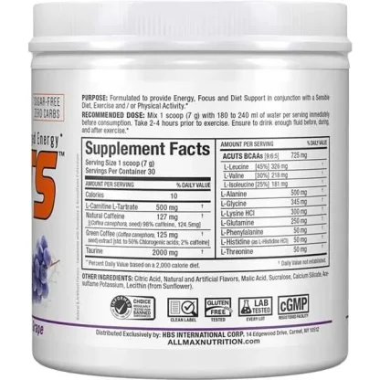 AminoCuts EAA and BCAA Amino Acid Power - Grape Flavor - Supplement Nutrition Facts Label