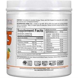 AminoCuts EAA and BCAA Amino Acid Power - Orange Flavor - Supplement Nutrition Facts Label