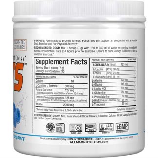 AminoCuts EAA and BCAA Amino Acid Power - Blue Raspberry Flavor - Supplement Nutrition Facts Label