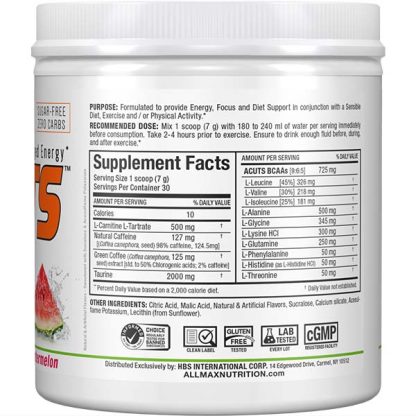 AminoCuts EAA and BCAA Amino Acid Power - Watermelon Flavor - Supplement Nutrition Facts Label