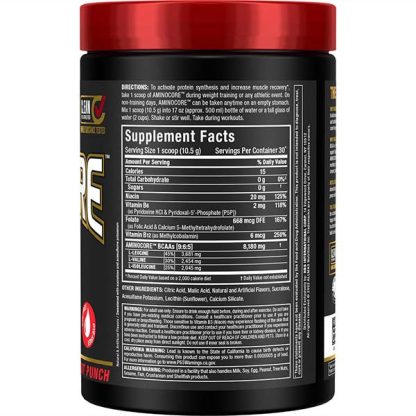 AminoCore BCAA Power - Fruit Punch Flavor - Supplement Nutrition Facts Label