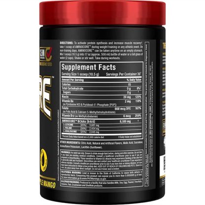 AminoCore BCAA Power - Pineapple Mango Flavor - Supplement Nutrition Facts Label