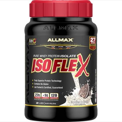 Allmax Isoflex Whey Isolate Protein Powder Cookies and Cream Flavor - Front Label