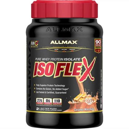 Allmax Isoflex Whey Isolate Protein Powder Caramel Macchiato Flavor - Front Label