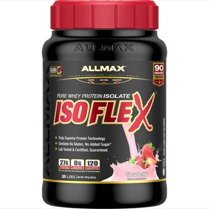 Allmax Isoflex Whey Isolate Protein Powder Strawberry Flavor - Front Label