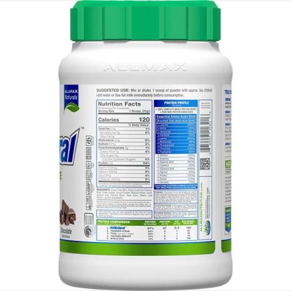 IsoNatural - Sugar Free Whey Isolate Protein Power - Chocolate Flavor - Supplement Nutrition Facts Label