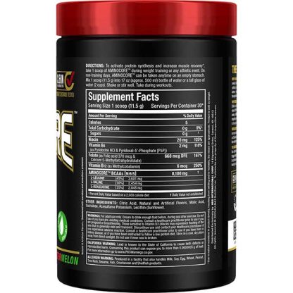 AminoCore BCAA Power - Watermelon Flavor - Supplement Nutrition Facts Label